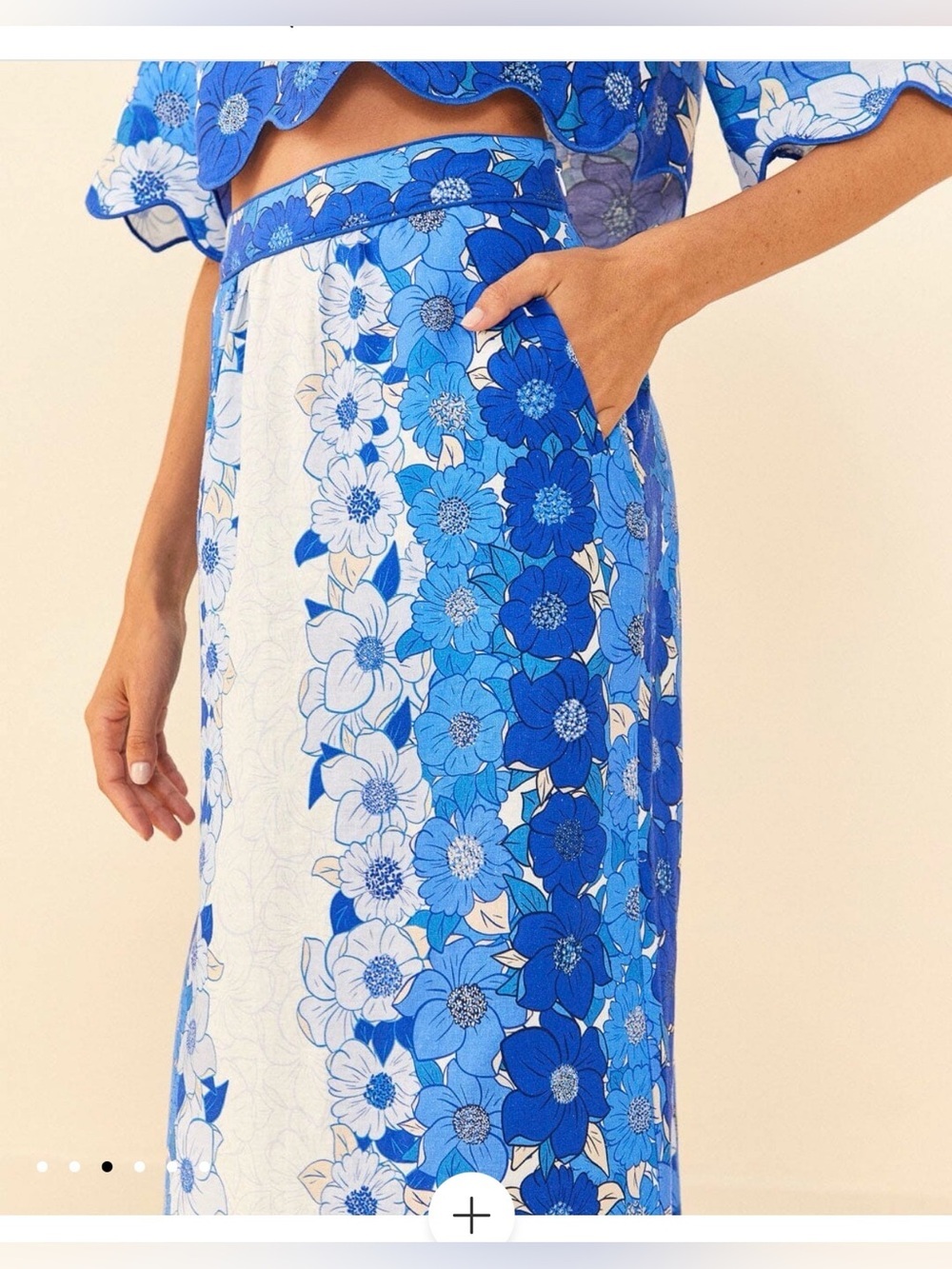 FARM Rio Set  Blue Flower Linen Blend Midi Skirt /Crop Top Set, M - Picture 6 of 16